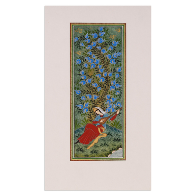 'Shahrezada I' - Pintura de acuarela sobre papel de arte popular de una mujer y un árbol