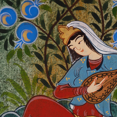 'Shahrezada I' - Folk Art Watercolor on Paper Painting of Woman and Tree