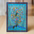 'Tree of Life IV' - Pintura de acuarela de arte popular con temática de naturaleza estirada en azul