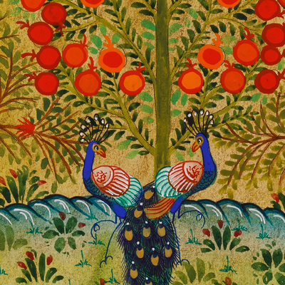 'Tree of Life III' - Pintura de acuarela de arte popular clásico con temática de naturaleza estirada