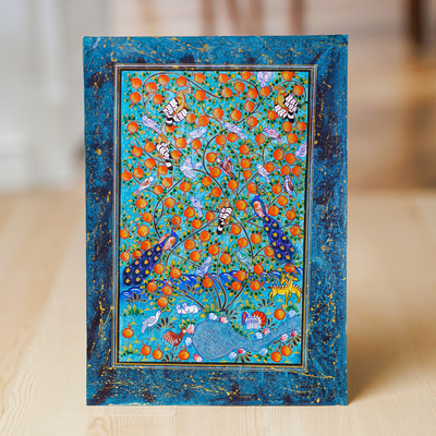 'Tree of Life V' - Stretched Nature-Themed Folk Art Blue Watercolor Painting