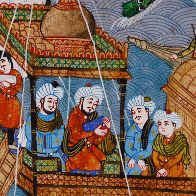 'Arca de Noé' - Pintura tradicional de acuarela sobre papel de la Ruta de la Seda