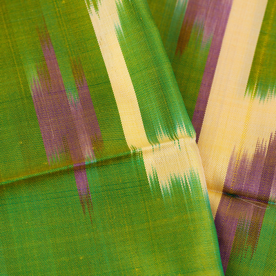 Silk scarf, 'Forest Oasis' - Handwoven Traditional Geometric Green and Yellow Silk Scarf