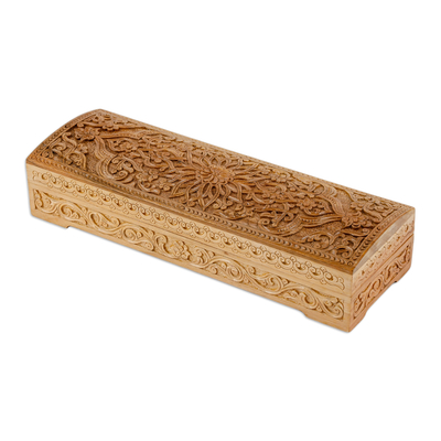 Wood jewelry box, 'Eden Treasure' - Hand-Carved Traditional Walnut Wood Jewelry Box