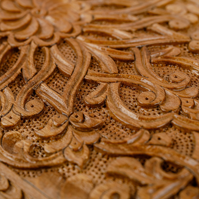 Wood jewelry box, 'Eden Treasure' - Hand-Carved Traditional Walnut Wood Jewelry Box