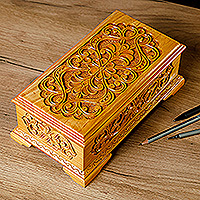Wood jewelry box, 'Secret Arcadia' - Hand-Carved Classic Walnut Wood Jewelry Box