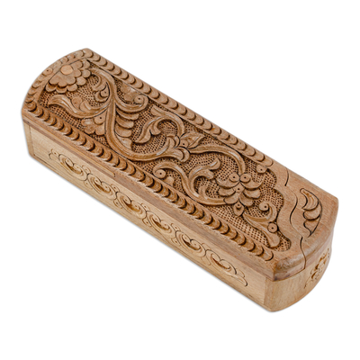 caja de rompecabezas de madera - Caja de rompecabezas de madera de nogal floral rectangular tallada a mano