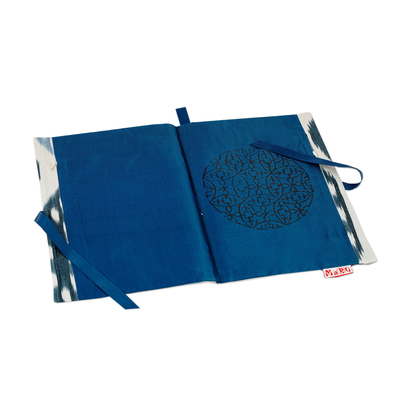 Ikat silk blend bag and sleep mask travel set, 'Delightful Voyages' - Blue and White Ikat Silk Blend Bag and Sleep Mask Travel Set