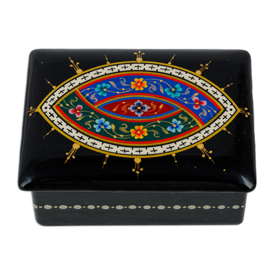 Lacquered papier mache jewelry box, 'Uzbek Bouquet' - Lacquered Papier Mache Jewelry Box with Floral Motifs