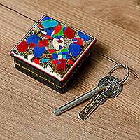 Lacquer papier mache jewelry box, 'Modern Geometry' - Lacquered Papier Mache Jewelry Box with Geometric Motifs