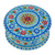 Lacquered papier mache jewelry box, 'Blooms in Blue' - Lacquered Hand-Painted Round Blue Papier Mache Jewelry Box