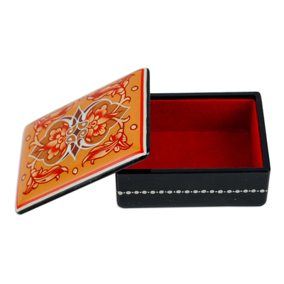 Lacquered papier mache jewellery box, 'Blossoming Yellow' - Lacquered Hand-Painted Yellow Papier Mache jewellery Box
