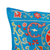 Silk and cotton cushion cover, 'Silk Spring' - Suzani Embroidered Floral Blue Silk Cushion Cover