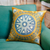 Silk and cotton cushion cover, 'Heaven's Shine' - Star and Leafy-Themed Blue and Yellow Cushion Cover