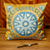 Silk and cotton cushion cover, 'Heaven's Shine' - Star and Leafy-Themed Blue and Yellow Cushion Cover