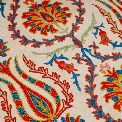 Camino de mesa en mezcla de seda y algodón. - Camino de mesa de mezcla de algodón y seda floral bordado Suzani