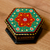 Papier mache jewelry box, 'Altar to Splendor' - Floral Hexagon-Shaped Teal and Red Papier Mache Jewelry Box