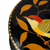 Joyero de papel maché - Joyero naranja y amarillo con temática de hojas y pájaros pintados