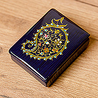Papier mache jewelry box, 'Paisley Eden' - Paisley-Themed Painted Floral Papier Mache Jewelry Box