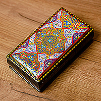 Papier mache jewelry box, 'Vibrant Sublime' - Hand-Painted Golden and Purple Papier Mache Jewelry Box