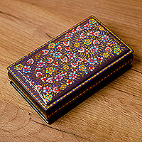 Papier mache jewelry box, 'Luxury Eden' - Hand-Painted Multicolor Floral Papier Mache Jewelry Box