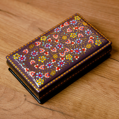 Papier mache jewellery box, 'Luxury Eden' - Hand-Painted Multicolour Floral Papier Mache jewellery Box