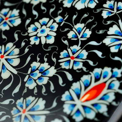 Joyero de papel maché - Joyero de papel maché floral azul y rojo pintado a mano