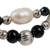 Pendientes de aro de obsidiana y perlas cultivadas - Pendientes de aro con cuentas de perlas cultivadas y obsidiana natural
