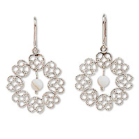 Agate filigree dangle earrings, 'Celestial Portal' - Floral Agate Filigree Dangle Earrings in a Matte Finish