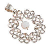 Agate filigree pendant necklace, 'Celestial Portal' - Floral Agate Filigree Pendant Necklace in a Polished Finish