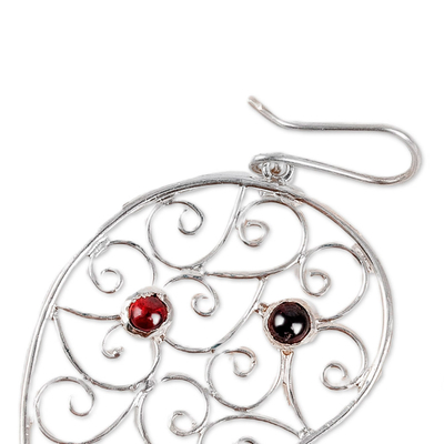 Garnet filigree dangle earrings, 'Paisley of Passion' - Paisley-Shaped Natural Garnet Filigree Dangle Earrings