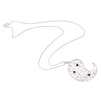 Garnet filigree pendant necklace, 'Paisley of Passion' - Paisley-Shaped Natural Garnet Filigree Pendant Necklace