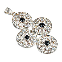 Agate filigree pendant necklace, 'Silk Road's Romance' - Agate Sterling Silver Filigree Heart & Star Pendant Necklace
