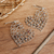 Garnet dangle earrings, 'Heart Tapestry' - Garnet 925 Silver Heart Dangle Earrings with Openwork Accent