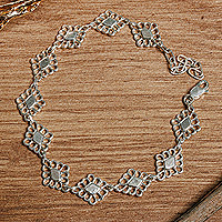 Gliederarmband aus Sterlingsilber, „Floral Geometry“ – durchbrochenes 925er Silber-Gliederarmband mit floralem und geometrischem Motiv