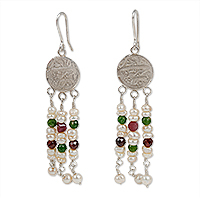 Multi-gemstone waterfall dangle earrings, 'Uzbekistan Cascades' - Traditional Multi-Gemstone Waterfall Dangle Earrings