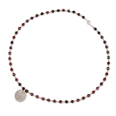 Granat-Halskette mit Anhänger - Halskette mit Anhänger aus Buchara-Emirat-Münze und Granat