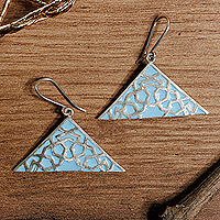 Sterling silver dangle earrings, 'Modern Triangle' - Modern Hand-Painted Sterling Silver Triangle Dangle Earrings