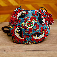 Eslinga de seda bordada, 'Iroqi Arcadia en rojo' - Eslinga de seda floral bordada Iroqi en rojo y azul