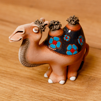 Ceramic figurine, 'Serene Camel' - Handcrafted Floral Ceramic Camel Figurine from Uzbekistan