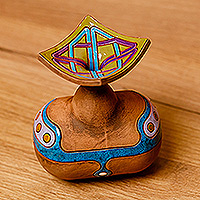 Ceramic decorative vase, 'Magical Heritage' - Classic Handcrafted Blue and Brown Ceramic Decorative Vase