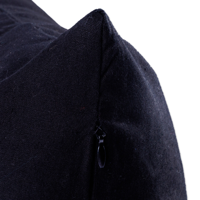 Handbestickter Kissenbezug aus Susani-Baumwolle - Schwarzer handbestickter Mandala-Kissenbezug aus Susani-Baumwolle