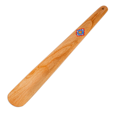 Wood shoehorn, 'Classic Gait' - Hand-Carved Cherry Wood Shoehorn with Classic Floral Motif