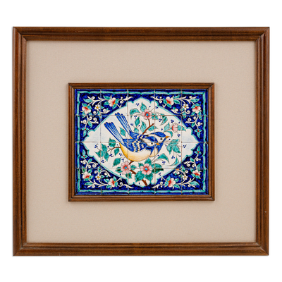 Arte de pared de mosaico de cerámica - Arte de pared de mosaico de cerámica pintado a mano con temática floral y de pájaros