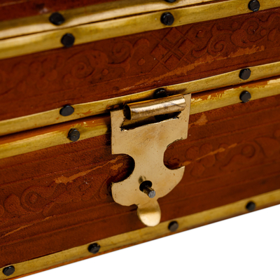 Schmuckschatulle aus geprägtem Leder - Handgefertigte Schmuckschatulle aus geprägtem Lederdose und Messing aus Holz