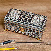 Wood and metal jewelry box, 'Exquisite Sandiq' - Handmade Rectangular Wood Tin Aluminum Brass Jewelry Box