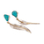 Pendientes colgantes turquesa - Pendientes colgantes de turquesa natural con temática de plumas pulidas