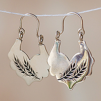 Sterling silver hoop earrings, 'Memories of Abundance' - Polished Sterling Silver Hoop Earrings with Wheat Motifs