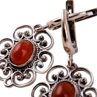 Carnelian dangle earrings, 'Fiery Spring' - High-Polished Floral Natural Carnelian Dangle Earrings