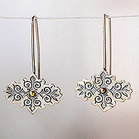 Sterling silver drop earrings, 'Medal of the Royal' - Baroque-Inspired Floral Sterling Silver Drop Earrings